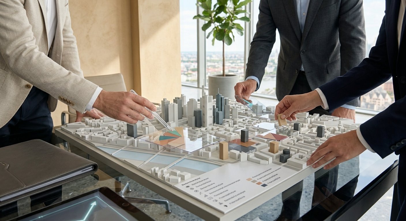 Investoren analysieren ein Stadtmodell